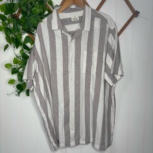 MUTUAL WEAVE Gray/White linen blend Short Sleeve button down Shirt Men’s 3XLT